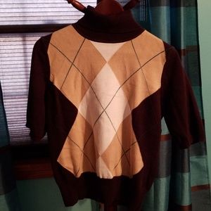 Liz & Co. Short-Sleeved Argyle Turtleneck Sweater
